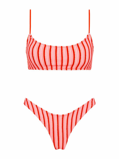 Triangl Pink & red striped bikini at Collagerie