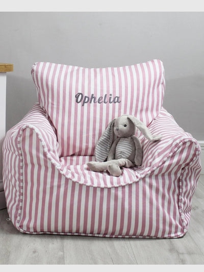 Lime Tree London Pink stripe personalised children's bean bag chair at Collagerie