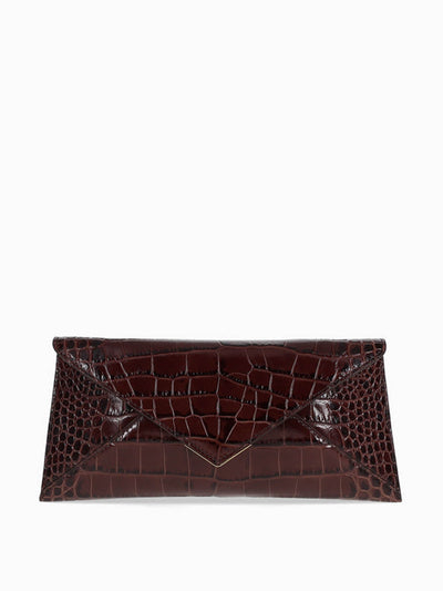 Tyler Ellis Lee 'Lineage' clutch in espresso stamped croc leather at Collagerie