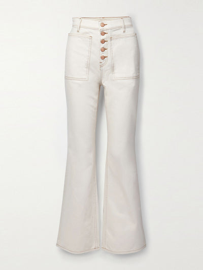 Ulla Johnson White cotton denim jeans with button front at Collagerie