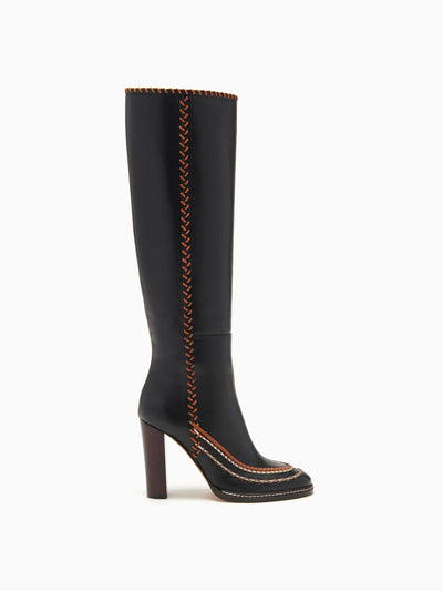 Ulla Johnson Black leather knee-high boots with contrast stitching at Collagerie