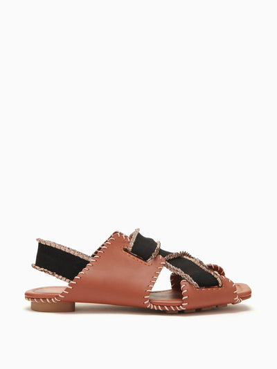 Ulla Johnson Brown leather elastic-strap sandals with contrast stitching at Collagerie