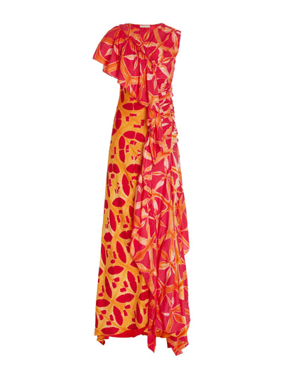 Ulla Johnson Red printed silk ruffle dress at Collagerie