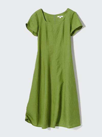 Uniqlo Linen blend square neck short sleeved dress in green at Collagerie