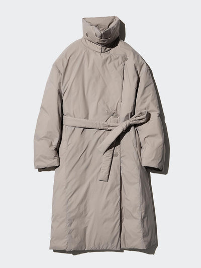 Uniqlo Long, belted, down coat at Collagerie