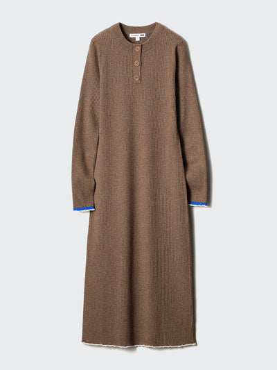 Uniqlo X Jw Anderson Brown ribbed knit long sleeved dress at Collagerie