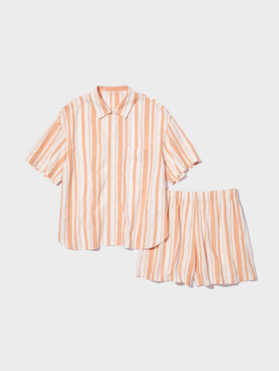 Uniqlo Striped linen blend short and shirt set at Collagerie