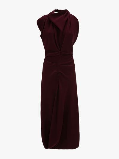 Victoria Beckham Backless scarf detail midi dress in merlot at Collagerie