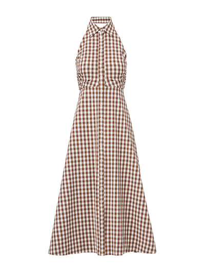 Veronica Beard Mackey gingham seersucker halter dress at Collagerie