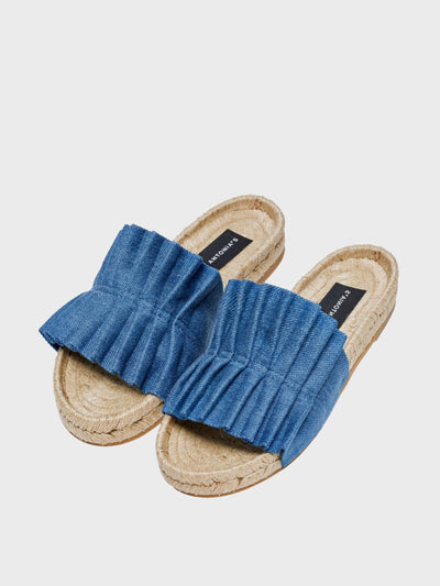 Antonia's Washed denim Vegueta sliders at Collagerie