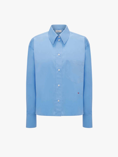 Victoria Beckham Cropped long sleeve shirt in oxford blue at Collagerie