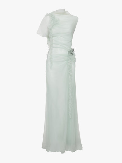 Victoria Beckham Gathered-tulle floor-length dress in jade at Collagerie