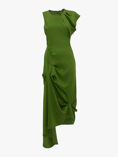 Victoria Beckham Draped tuck detail midi dress in algae at Collagerie