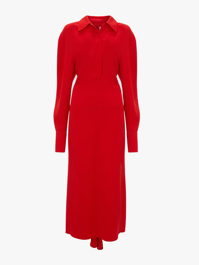 Victoria Beckham Long sleeve polo collar midi dress in tomato red at Collagerie
