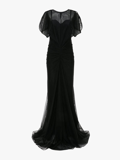 Victoria Beckham Sheer gathered waist floor-length dress in black at Collagerie