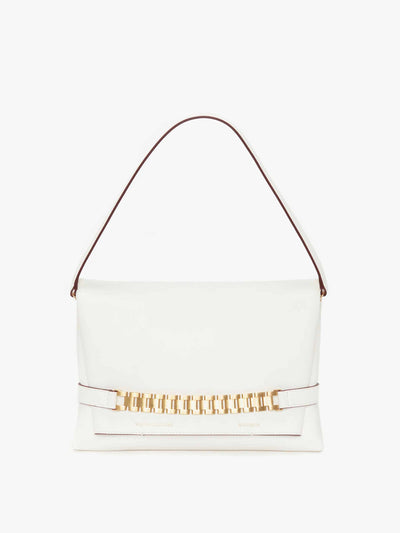 Victoria Beckham White leather shoulder bag with chain at Collagerie