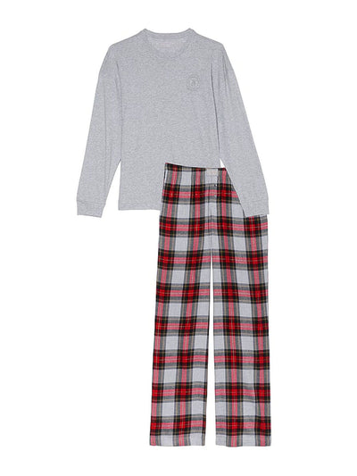 Victoria's Secret Heather grey tartan plaid long sleeve t-shirt flannel pyjama set at Collagerie