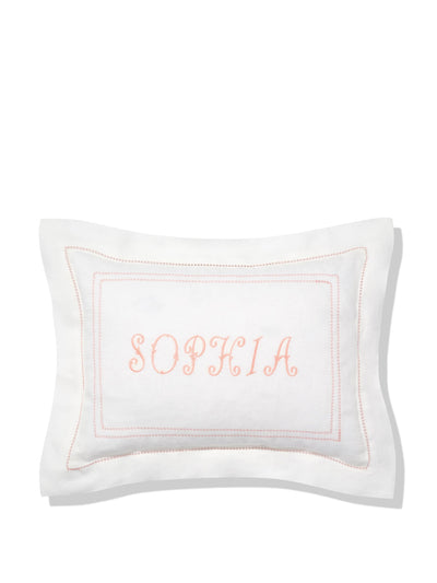 Volga Linen Boudoir pillow with hemstitch in coral at Collagerie