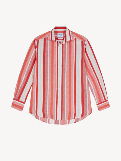 With Nothing Underneath The Boyfriend weave red multistripe shirt at Collagerie