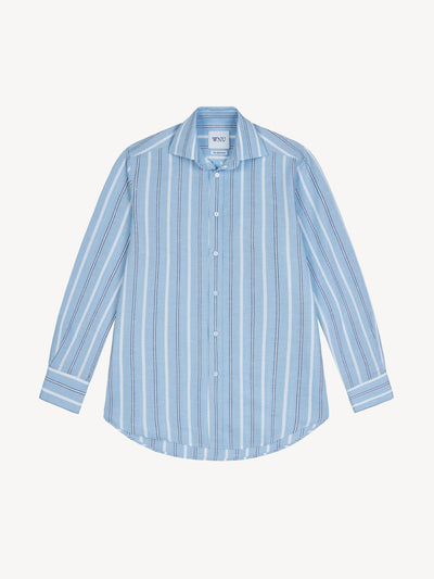 With Nothing Underneath The Boyfriend weave blue multistripe shirt at Collagerie