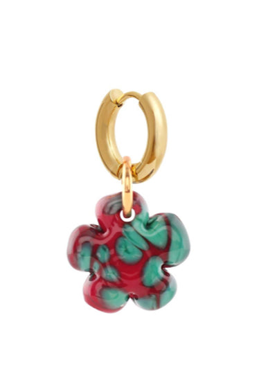Sandralexandra Red and turquoise glass clover earring at Collagerie