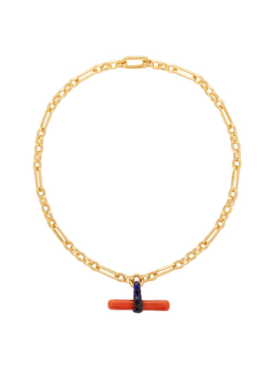 Sandralexandra Glass T bar mixed chain coral and blue necklace at Collagerie