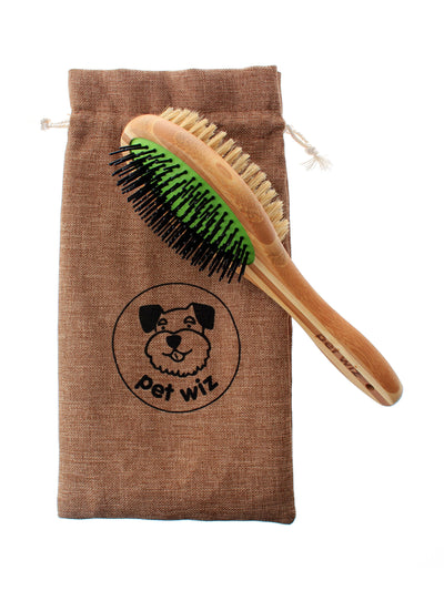 Whistle and Barks Double sided pin and bristle bamboo dog brush at Collagerie