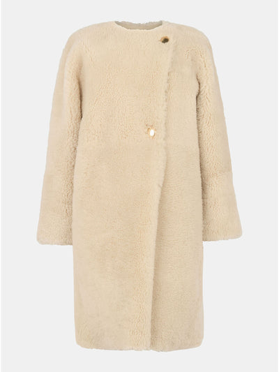 Whistles Beige shearling cocoon coat at Collagerie