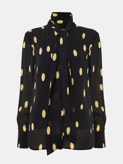 Whistles Black abstract spot tie neck blouse at Collagerie