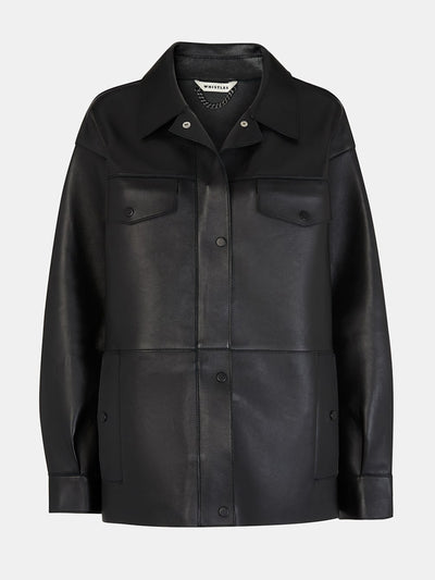 Whistles Black clean bonded leather jacket at Collagerie