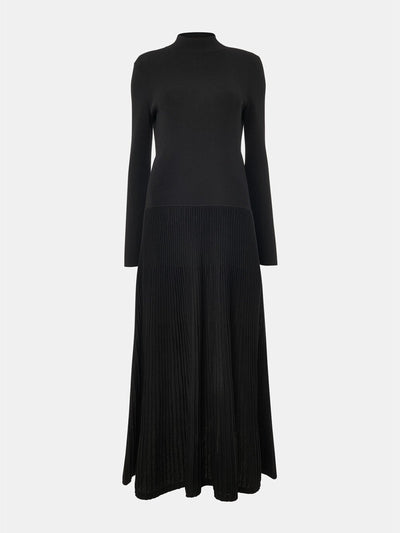 Whistles Black funnel neck pleated knit dress at Collagerie