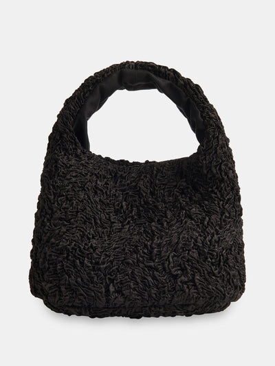 Whistles Black luz satin ruched mini bag at Collagerie