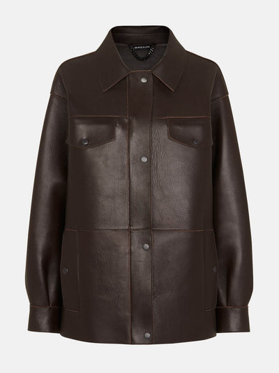 Whistles Brown clean bonded leather jacket at Collagerie