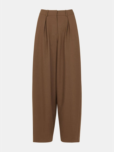 Whistles Brown wool blend barrel trousers at Collagerie
