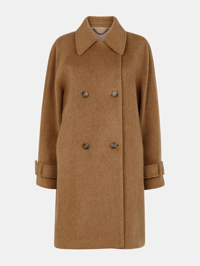 Whistles Camel short button detail wool coat at Collagerie