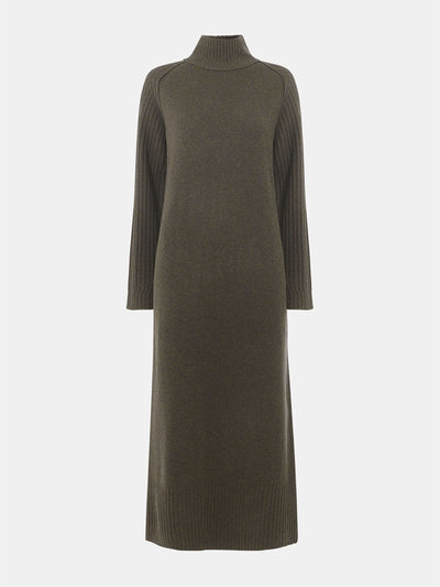 Whistles Dark green funnel neck wool midi dress at Collagerie