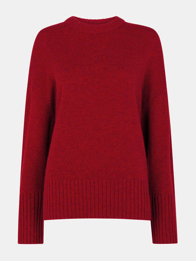 Whistles Dark red heavy cashmere crew neck knit at Collagerie