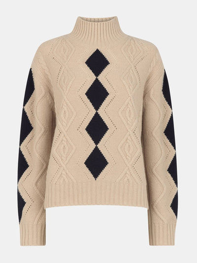 Whistles Ivory diamond cable wool detail knit at Collagerie