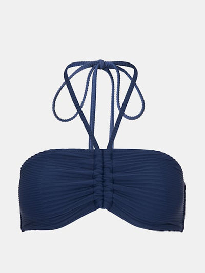 Whistles Navy mixed rib halter bikini top at Collagerie