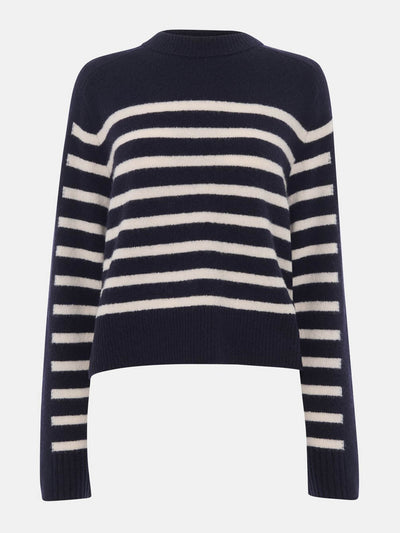 Whistles Navy wool mix contrast stripe knit tops at Collagerie