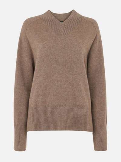 Whistles Neutral cashmere v-neck knit at Collagerie