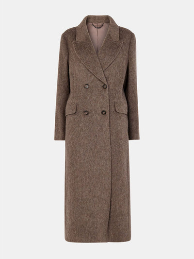 Whistles Taupe maxi double breasted wool coat at Collagerie