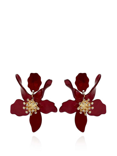 Wolf & Badger Burgundy floral resin drop earrings at Collagerie