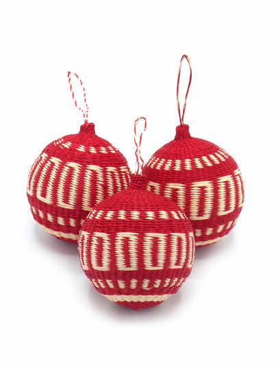 Wolf and Badger Red patterned Christmas tree baubles (pack of 3) at Collagerie