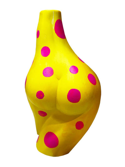 Quillattire Yellow and pink polka dot booty vase at Collagerie