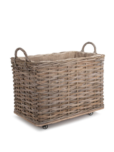 Wovenhill Small wheeled rattan cordura lined log basket at Collagerie