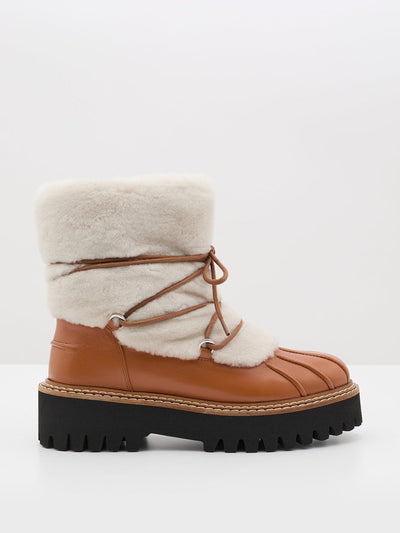 Yves Salomon Lace-up mid-length boots in ironed Merino at Collagerie