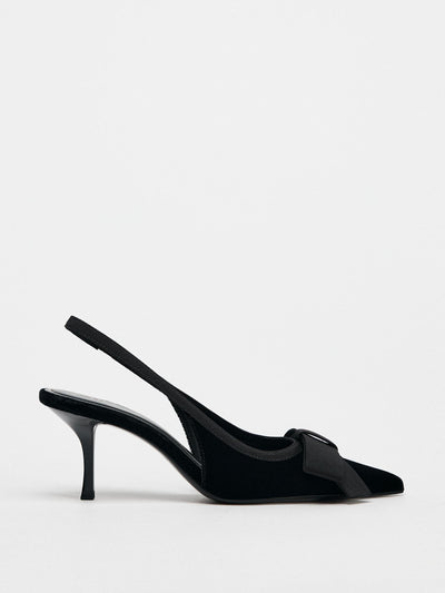 Zara Velvet effect slingbacks with bow detail at Collagerie