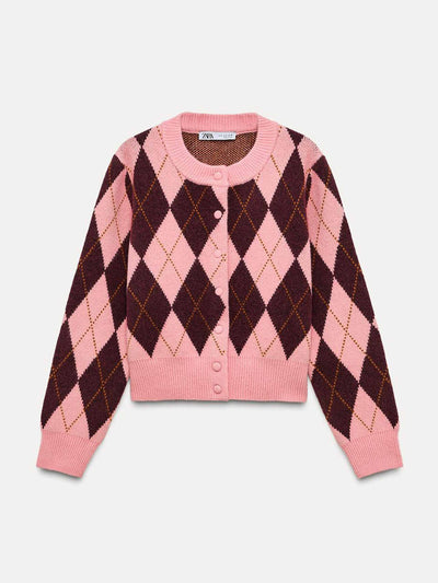 Zara Argyle jacquard cardigan at Collagerie