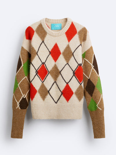 Zara Argyle jacquard sweater at Collagerie